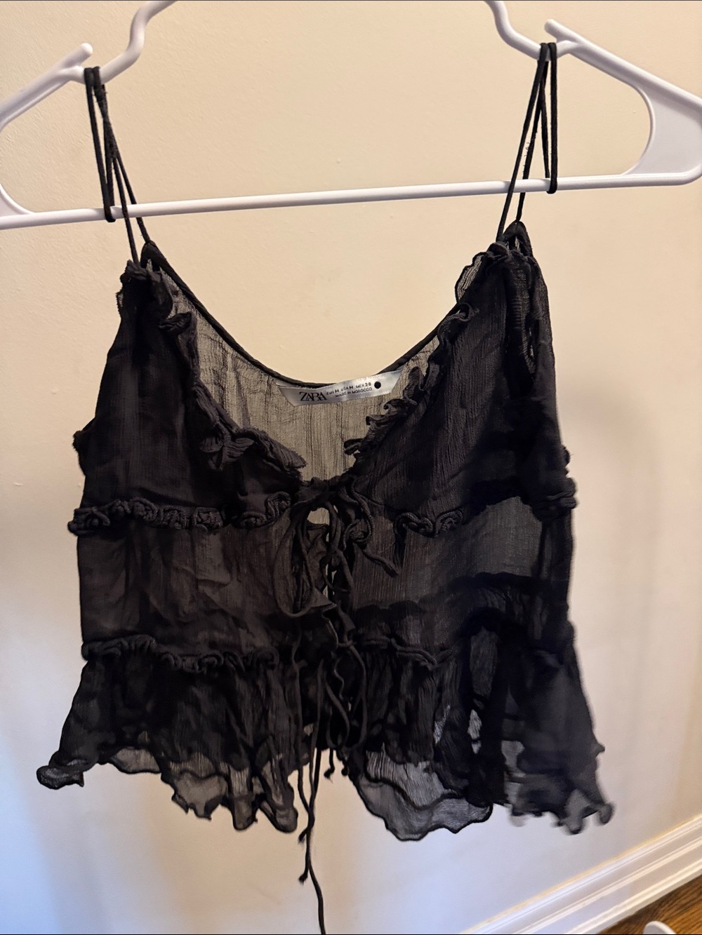 ZARA Black Sheer Ruffle Tie-Front Camisole
